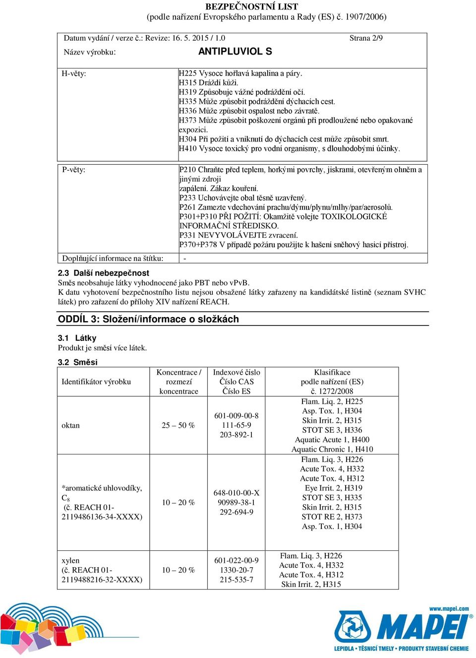 H304 Při požití a vniknutí do dýchacích cest může způsobit smrt. H410 Vysoce toxický pro vodní organismy, s dlouhodobými účinky.