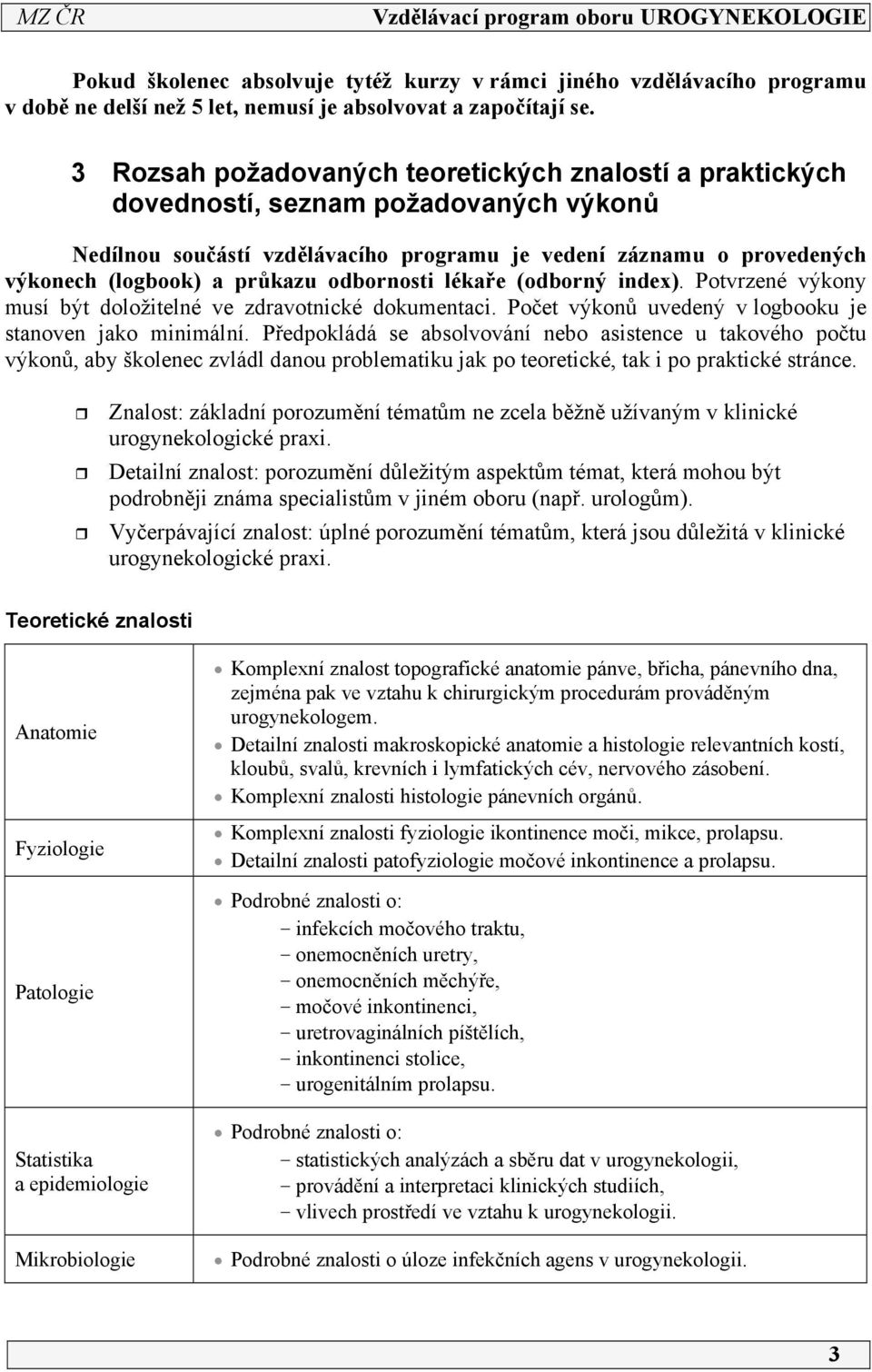 odbornosti lékaře (odborný index). Potvrzené výkony musí být doložitelné ve zdravotnické dokumentaci. Počet výkonů uvedený v logbooku je stanoven jako minimální.