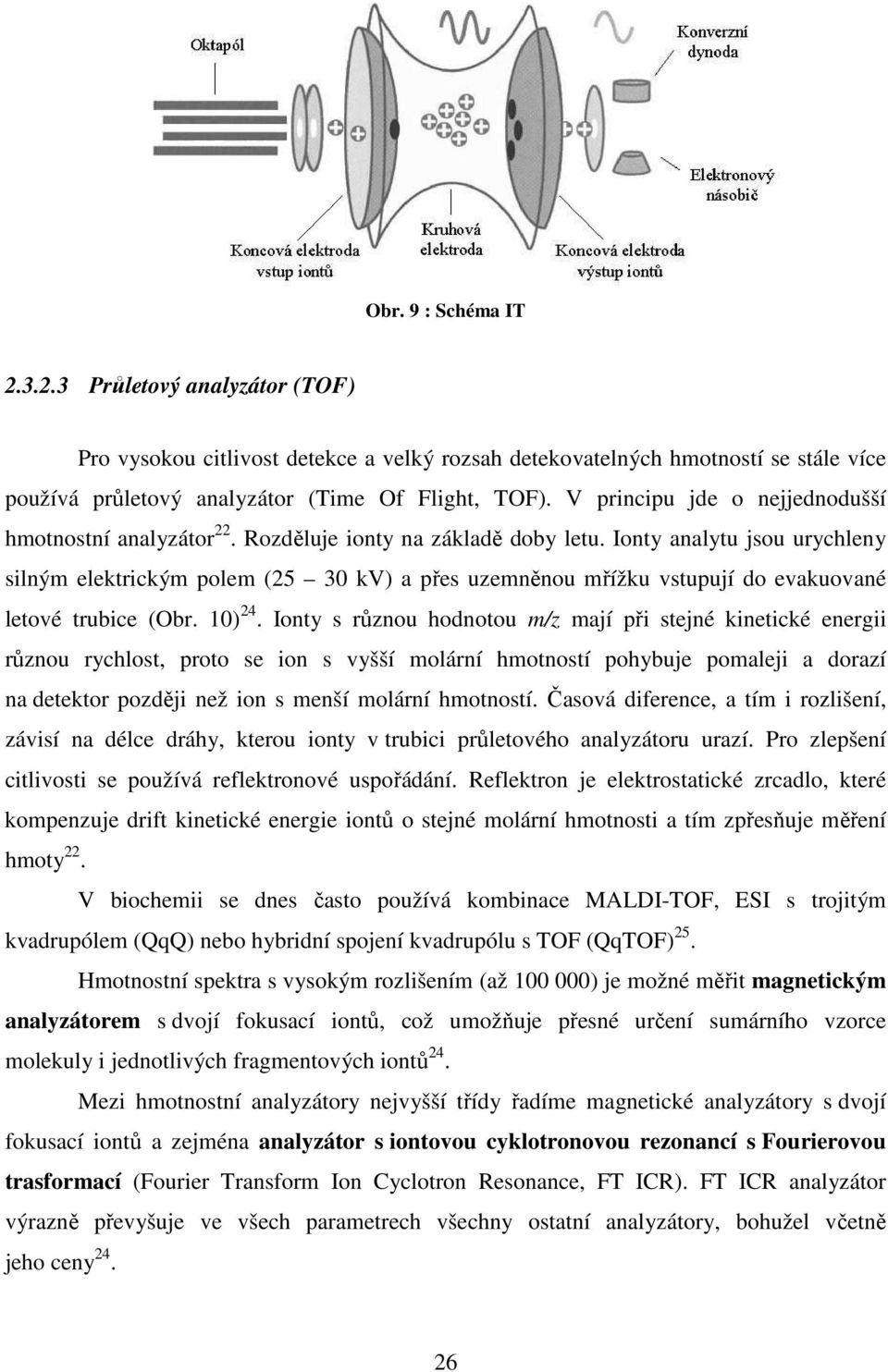 Ionty analytu jsou urychleny silným elektrickým polem (25 30 kv) a přes uzemněnou mřížku vstupují do evakuované letové trubice (Obr. 10) 24.