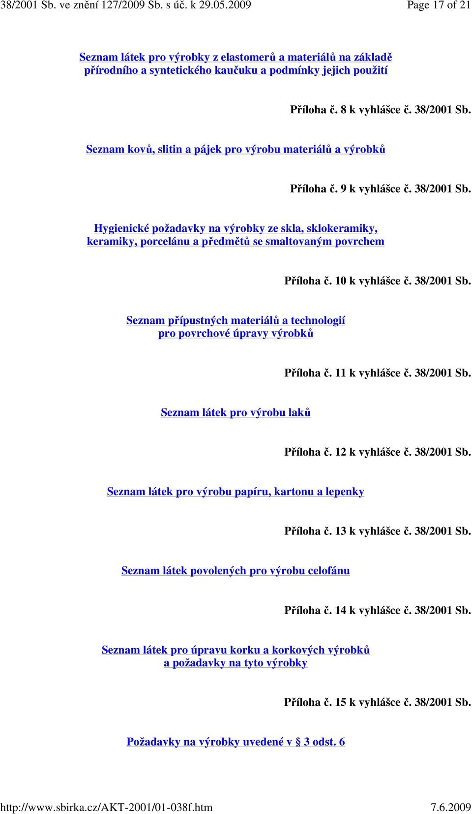 Hygienické požadavky na výrobky ze skla, sklokeramiky, keramiky, porcelánu a předmětů se smaltovaným povrchem Příloha č. 10 k vyhlášce č. 38/2001 Sb.