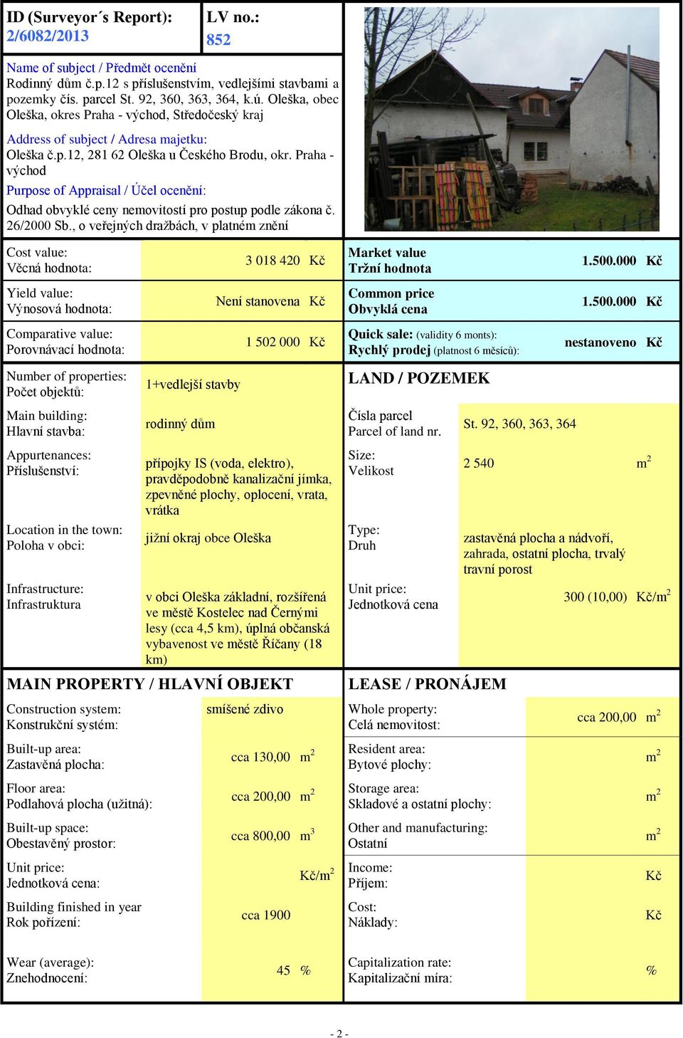 Praha - východ Purpose of Appraisal / Účel ocenění: Odhad obvyklé ceny nemovitostí pro postup podle zákona č. 26/2000 Sb.