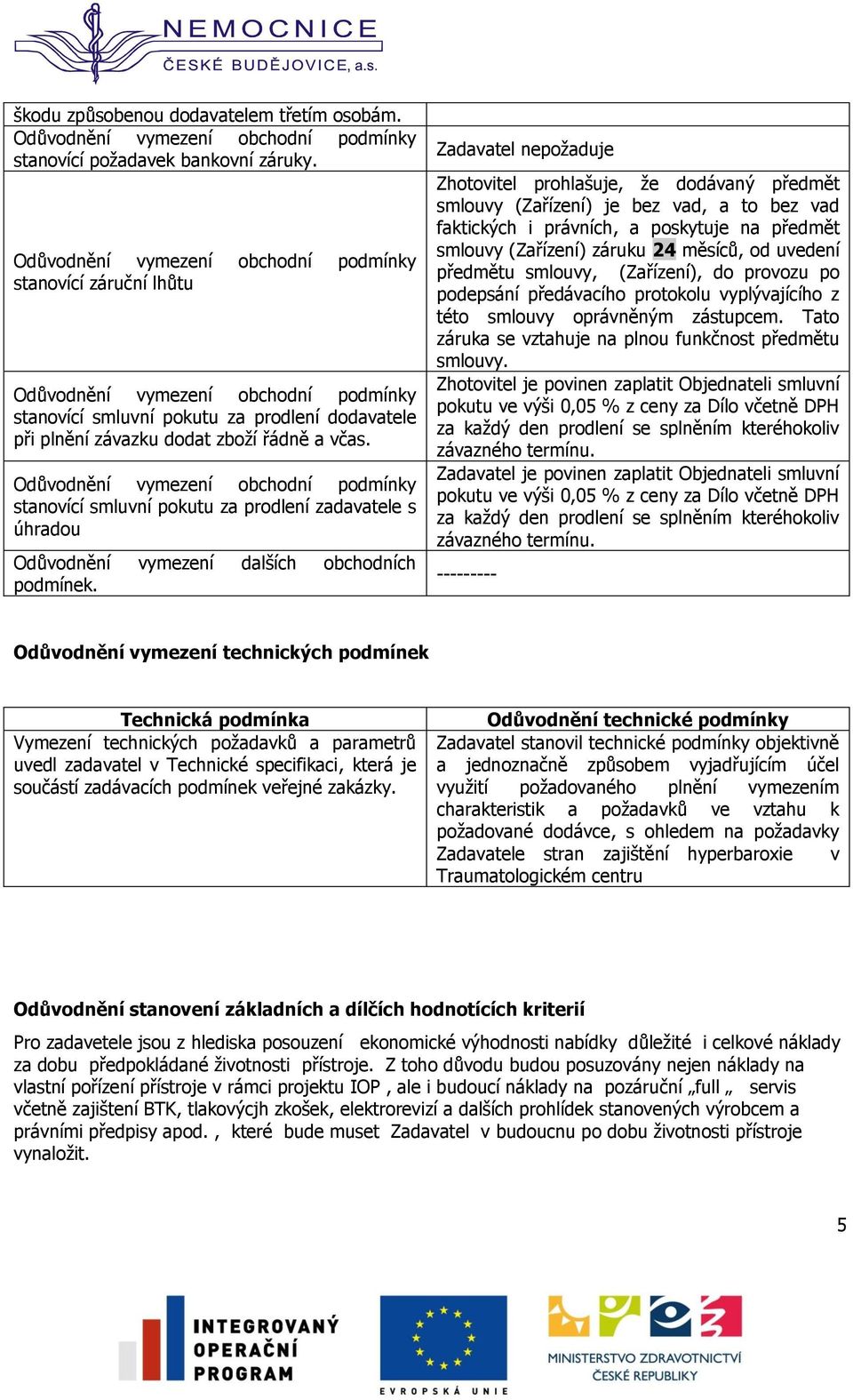 Zadavatel nepožaduje Zhotovitel prohlašuje, že dodávaný předmět smlouvy (Zařízení) je bez vad, a to bez vad faktických i právních, a poskytuje na předmět smlouvy (Zařízení) záruku 24 měsíců, od