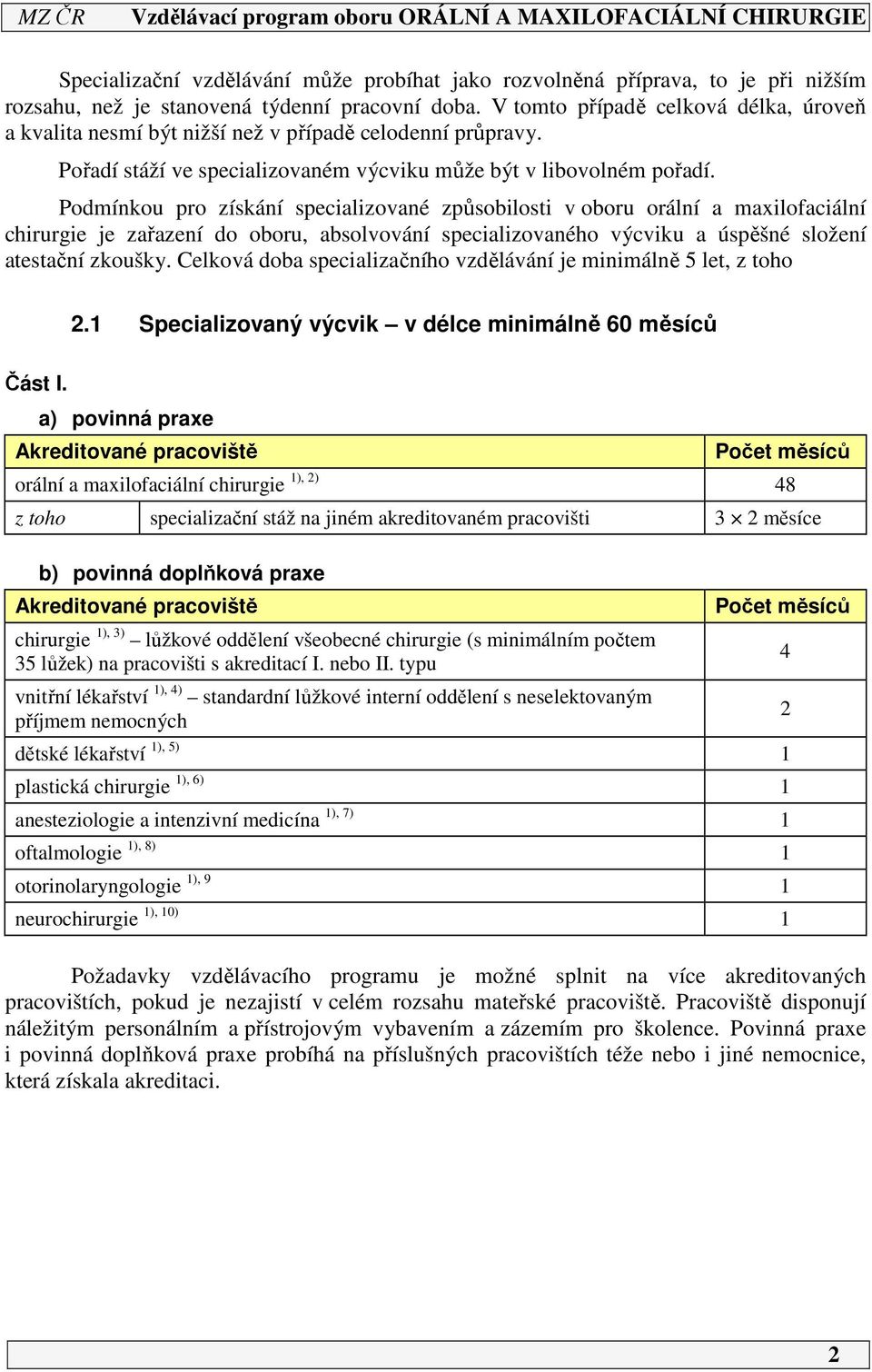 Podmínkou pro získání specializované způsobilosti v oboru orální a maxilofaciální chirurgie je zařazení do oboru, absolvování specializovaného výcviku a úspěšné složení atestační zkoušky.