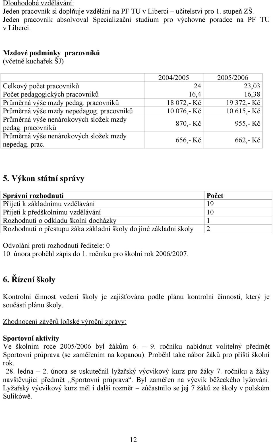 pracovníků 18 072,- Kč 19 372,- Kč Průměrná výše mzdy nepedagog. pracovníků 10 076,- Kč 10 615,- Kč Průměrná výše nenárokových složek mzdy pedag.