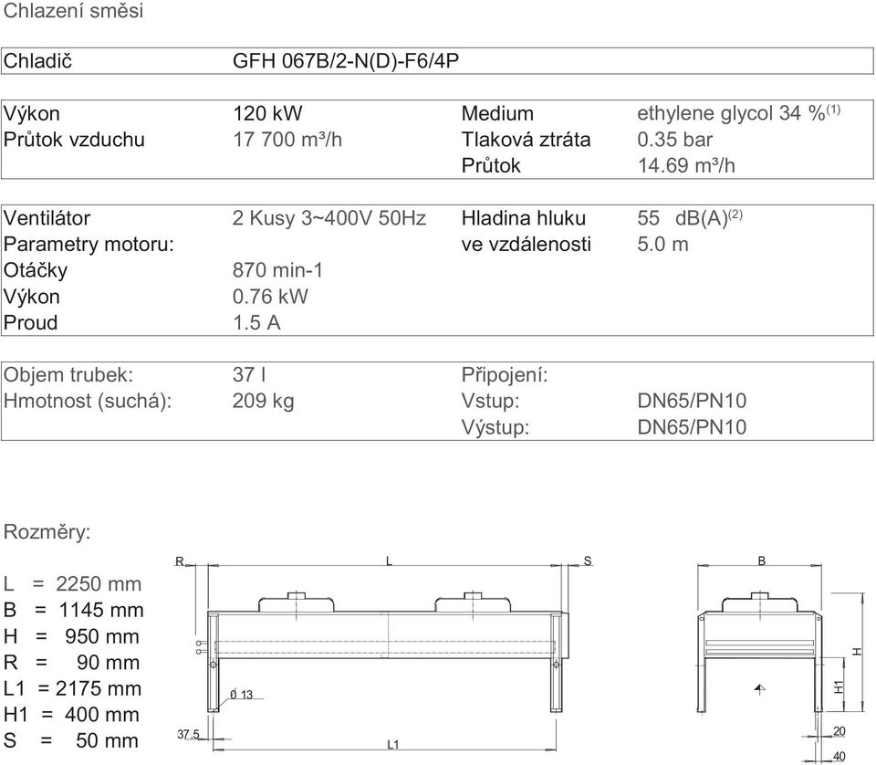 0 m Otá ky 870 min-1 Výkon 0.76 kw Proud 1.