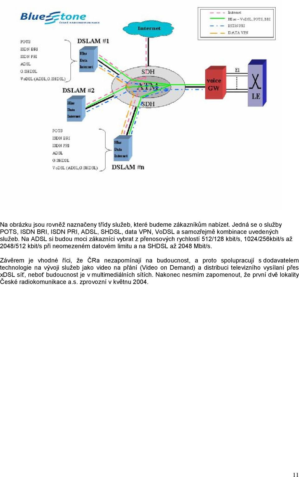 Na ADSL si budou moci zákazníci vybrat z přenosových rychlostí 512/128 kbit/s, 1024/256kbit/s až 2048/512 kbit/s při neomezeném datovém limitu a na SHDSL až 2048 Mbit/s.