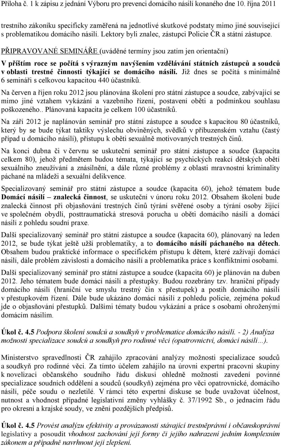 násilí. Již dnes se počítá s minimálně 6 semináři s celkovou kapacitou 440 účastníků.