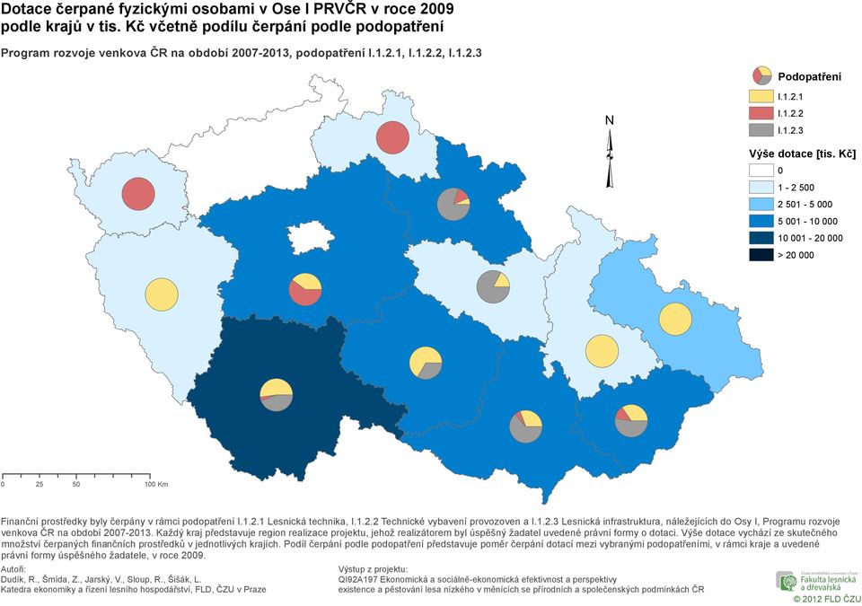 Kč] 1-2 5 2 51-5 5 1-1 1 1-2 > 2 25 5 1 Km Finanční prostředky byly čerpány v rámci podopatření Lesnická technika, Technické vybavení provozoven a Lesnická infrastruktura, náležejících do Osy I,