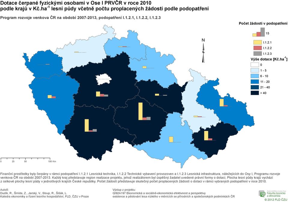 ha -1 ] 1-5 6-1 11-2 21-4 > 4 25 5 1 Km Finanční prostředky byly čerpány v rámci podopatření Lesnická technika, Technické vybavení provozoven a Lesnická infrastruktura, náležejících do Osy I,