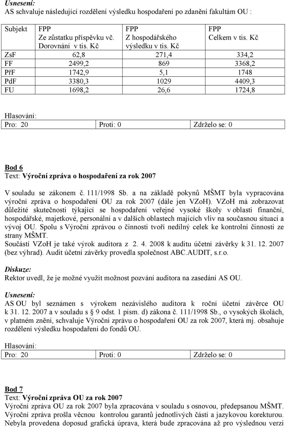 a na základě pokynů MŠMT byla vypracována výroční zpráva o hospodaření OU za rok 2007 (dále jen VZoH).