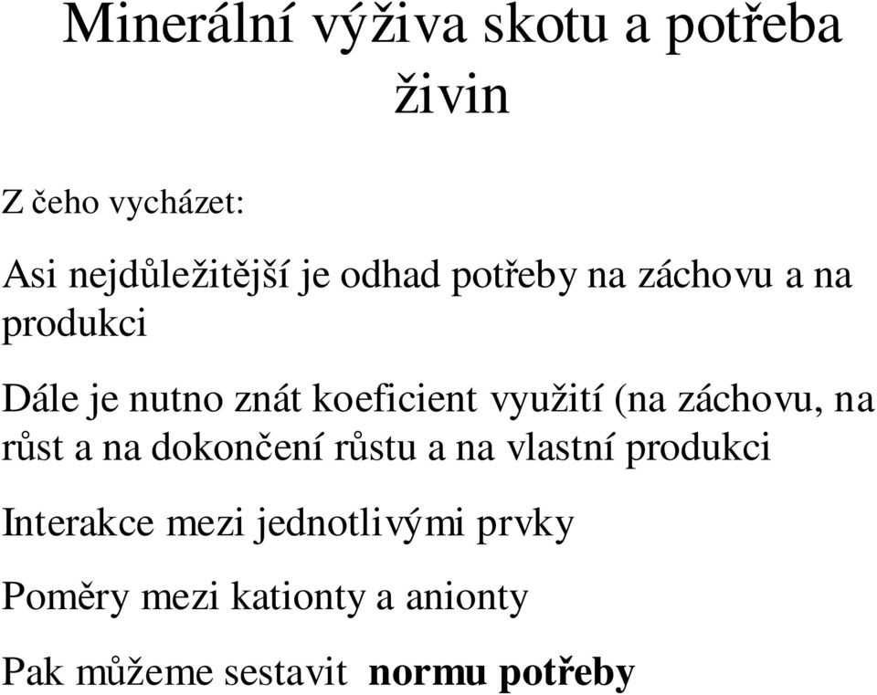 (na záchovu, na růst a na dokončení růstu a na vlastní produkci Interakce mezi