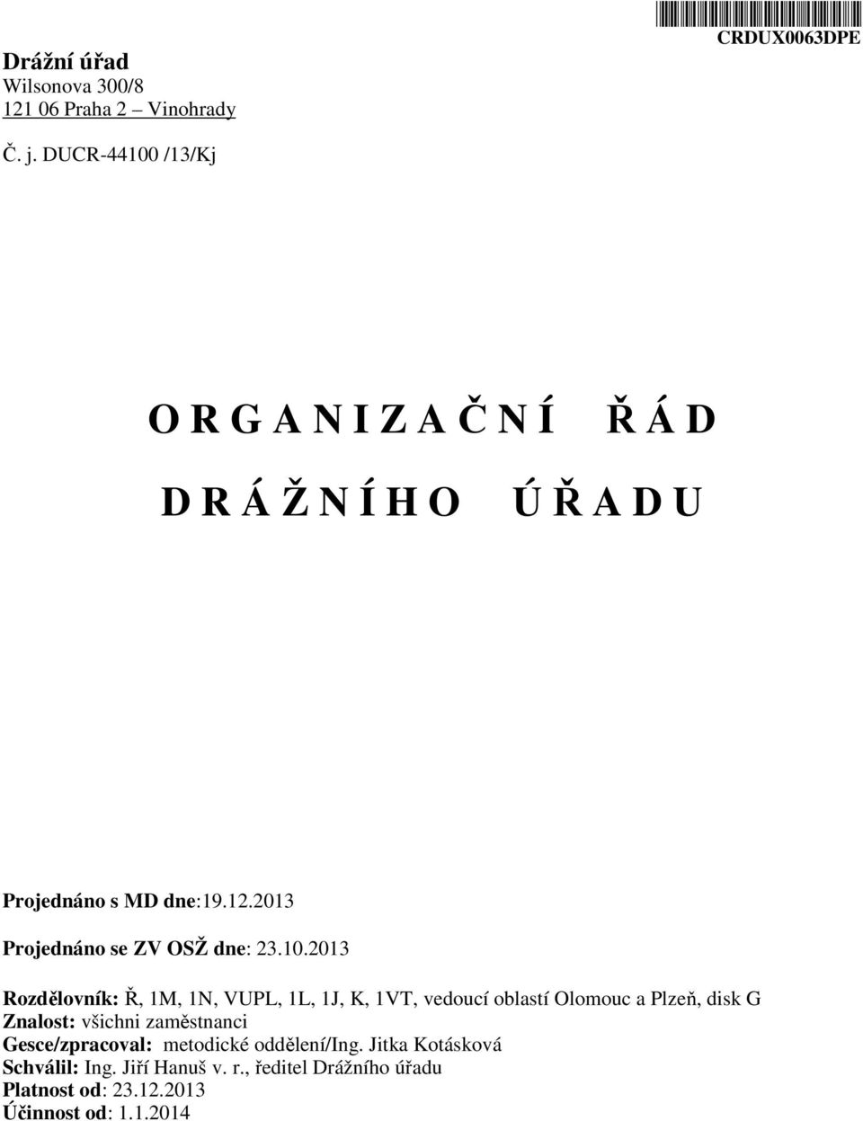 2013 Projednáno se ZV OSŽ dne: 23.10.