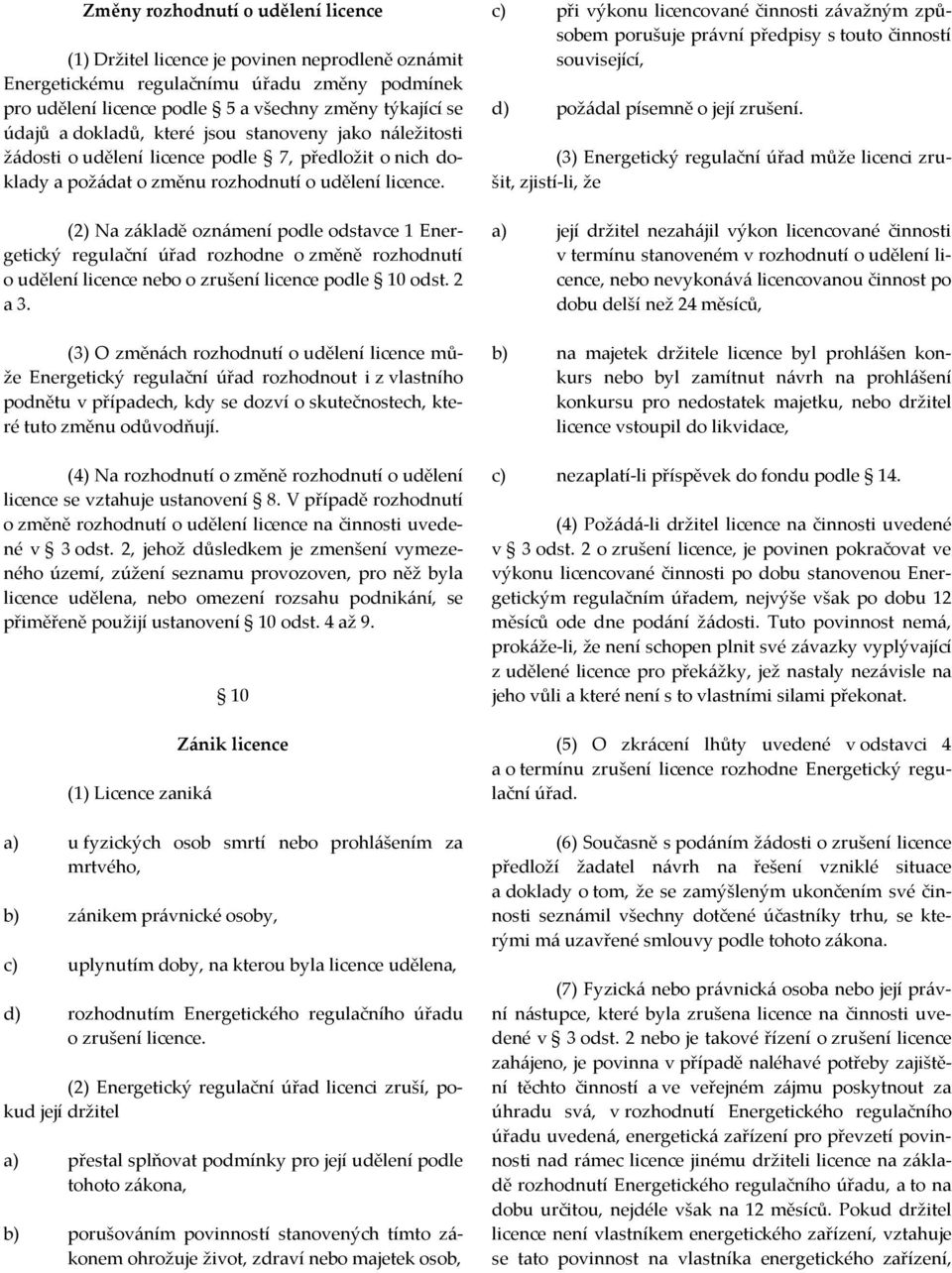 (2) Na základě oznámení podle odstavce 1 Energetický regulační úřad rozhodne o změně rozhodnutí o udělení licence nebo o zrušení licence podle 10 odst. 2 a 3.