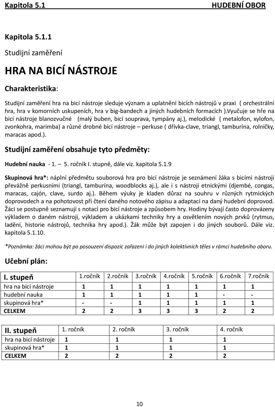 1 Studijní zaměření HRA NA BICÍ NÁSTROJE Charakteristika: Studijní zaměření hra na bicí nástroje sleduje význam a uplatnění bicích nástrojů v praxi ( orchestrální hra, hra v komorních uskupeních, hra