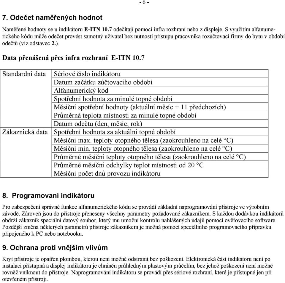 Data přenášená přes infra rozhraní E-ITN 10.