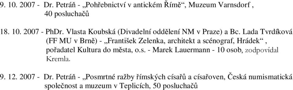 Lada Tvrdíková (FF MU v Brně) - František Zelenka, architekt a scénograf, Hrádek, pořadatel Kultura do města, o.s. - Marek Lauermann - 10 osob, zodpovídal Kremla.