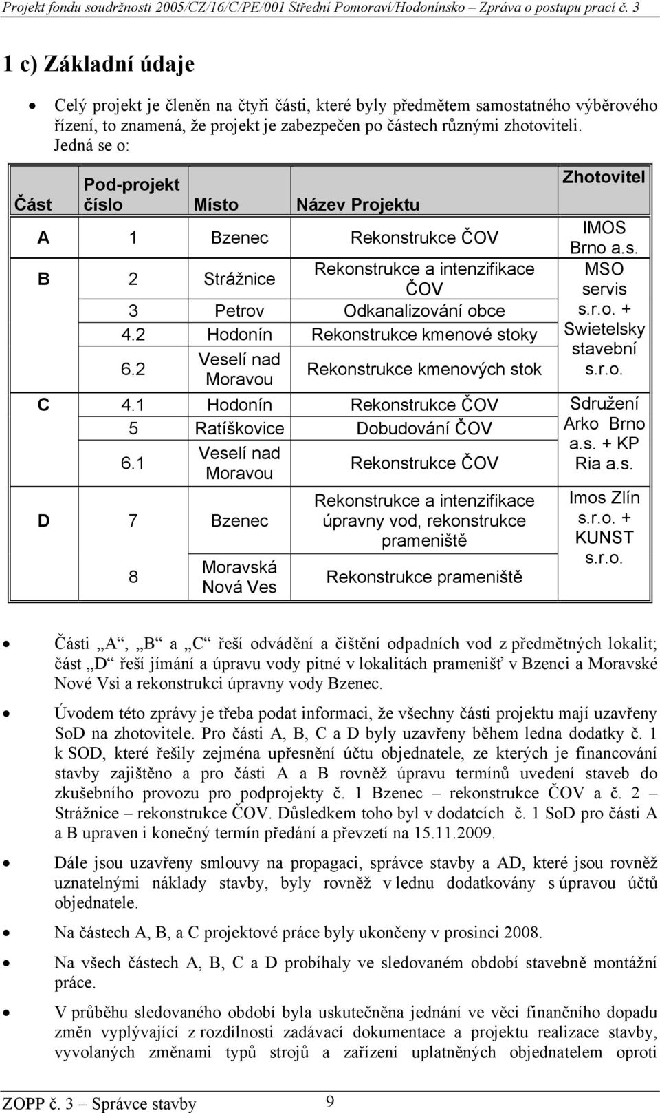 2 Veselí nad Moravou Rekonstrukce kmenových stok C 4.1 Hodonín Rekonstrukce ČOV 5 Ratíškovice Dobudování ČOV 6.