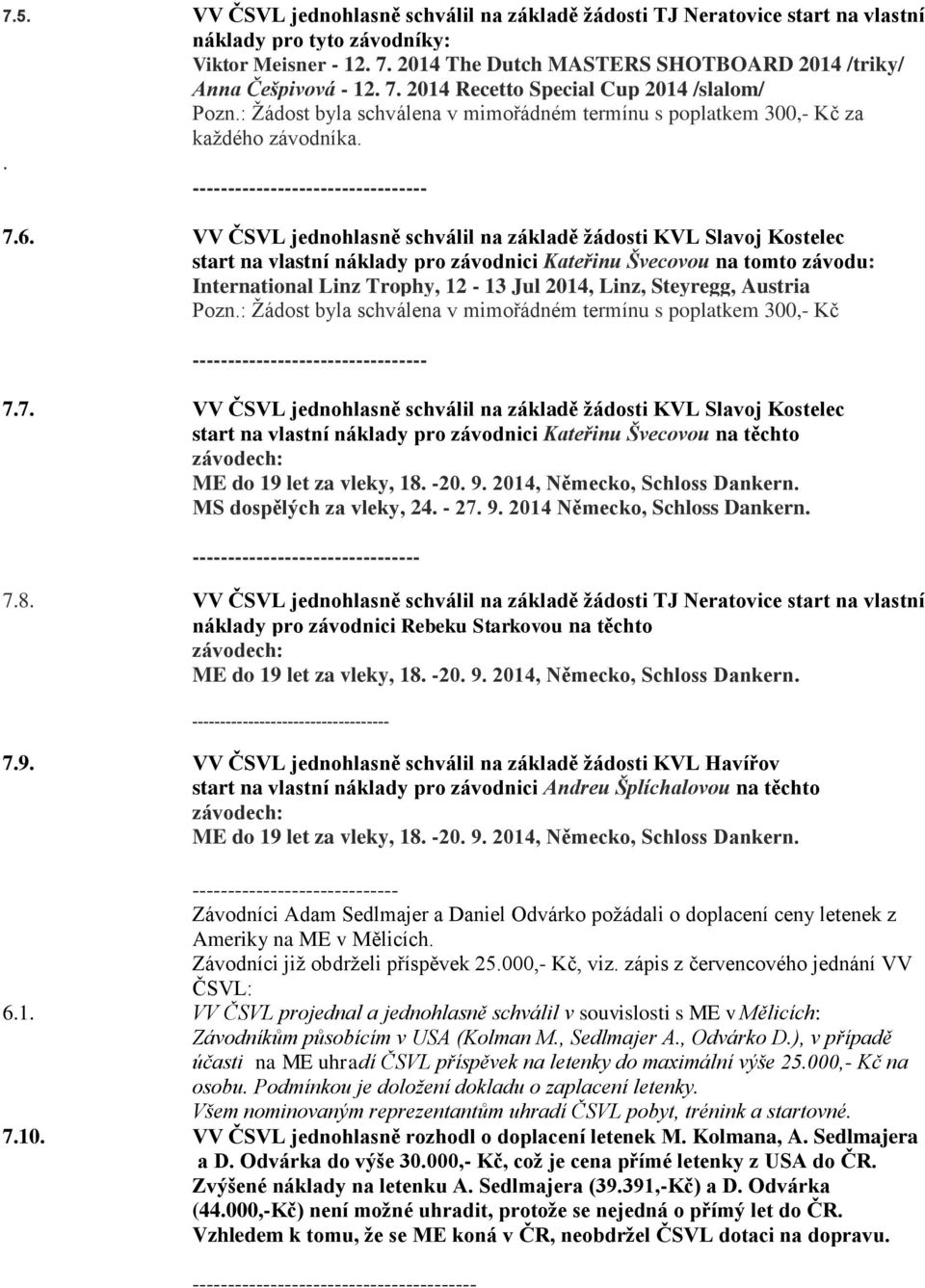 : Žádost byla schválena v mimořádném termínu s poplatkem 300,- Kč za každého závodníka.. 7.6.