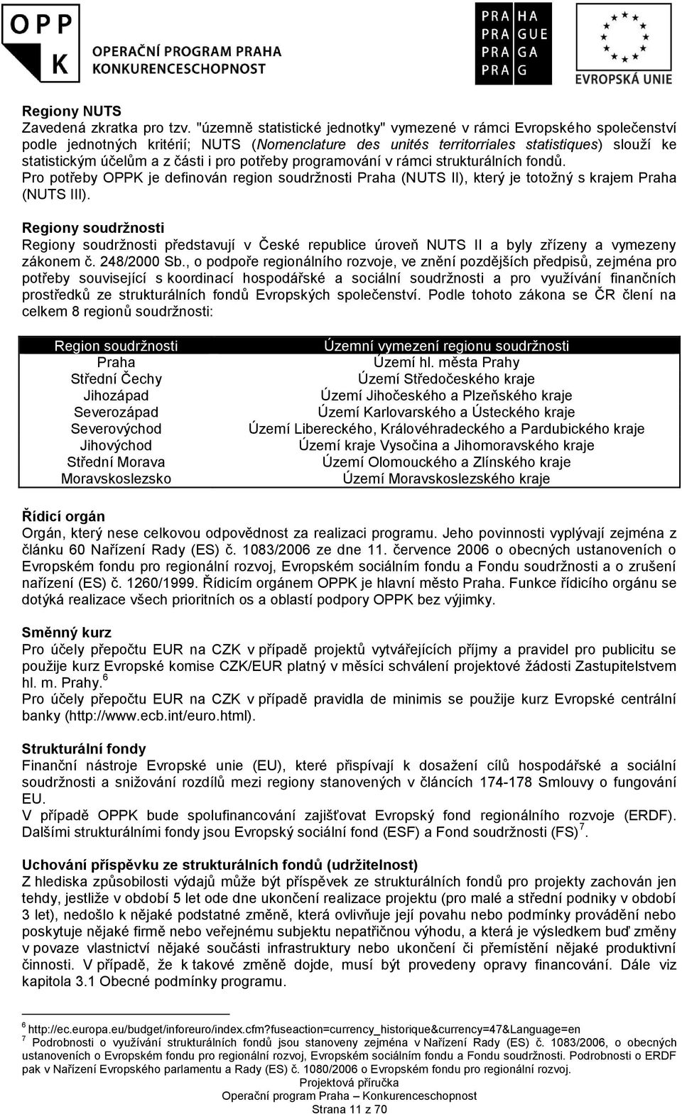 pro potřeby programování v rámci strukturálních fondů. Pro potřeby OPPK je definován region soudržnosti Praha (NUTS II), který je totožný s krajem Praha (NUTS III).