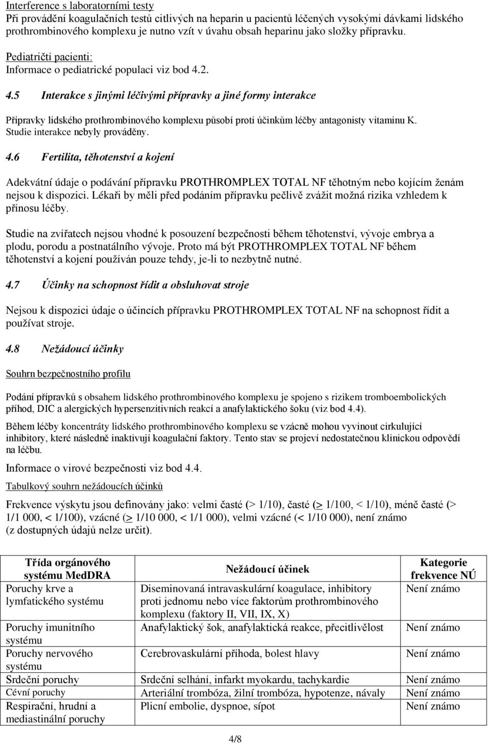 2. 4.5 Interakce s jinými léčivými přípravky a jiné formy interakce Přípravky lidského prothrombinového komplexu působí proti účinkům léčby antagonisty vitaminu K. Studie interakce nebyly prováděny.