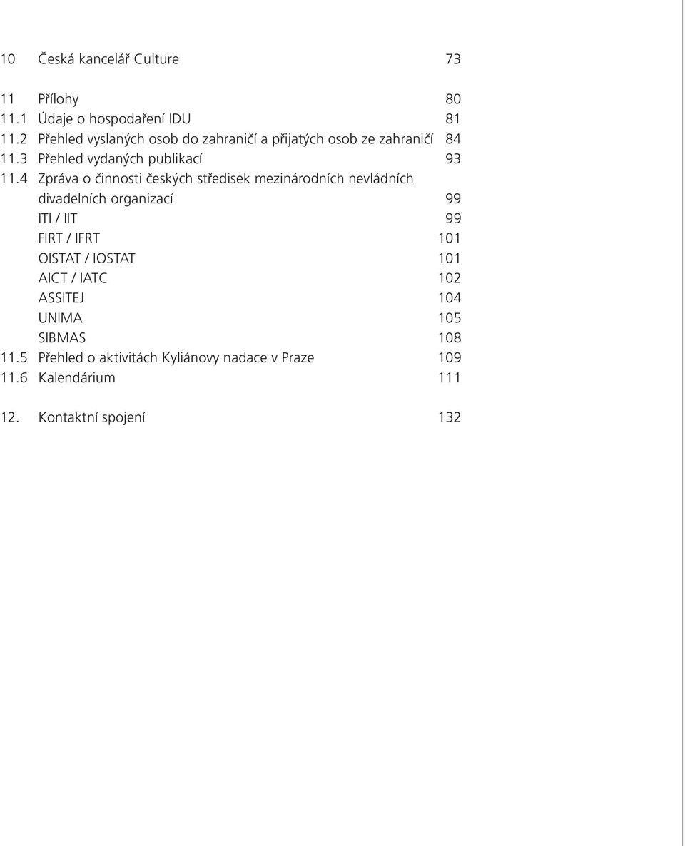 4 Zpráva o činnosti českých středisek mezinárodních nevládních divadelních organizací 99 ITI / IIT 99 FIRT / IFRT 101