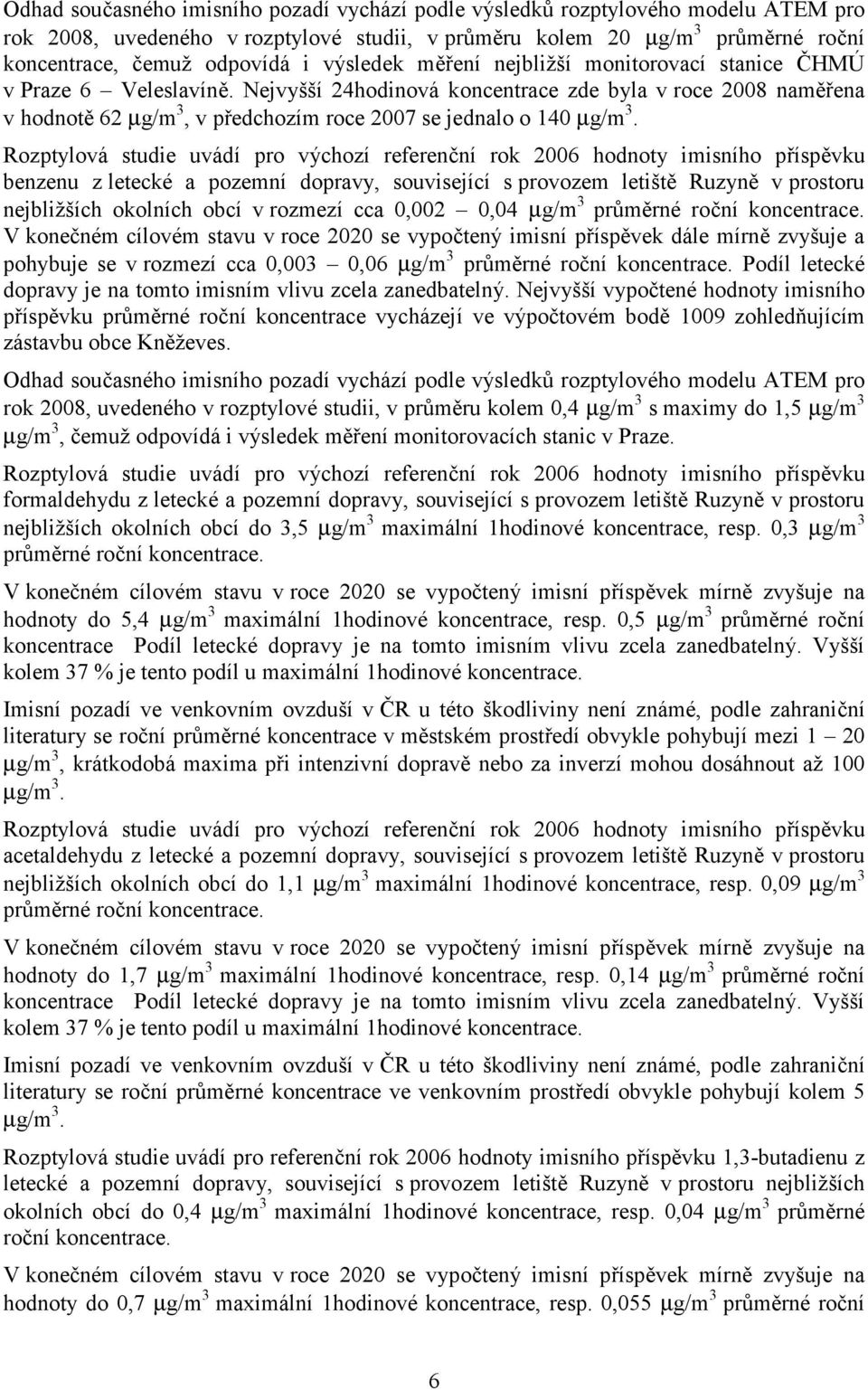 Nejvyšší 24hodinová koncentrace zde byla v roce 2008 naměřena v hodnotě 62 µg/m 3, v předchozím roce 2007 se jednalo o 140 µg/m 3.