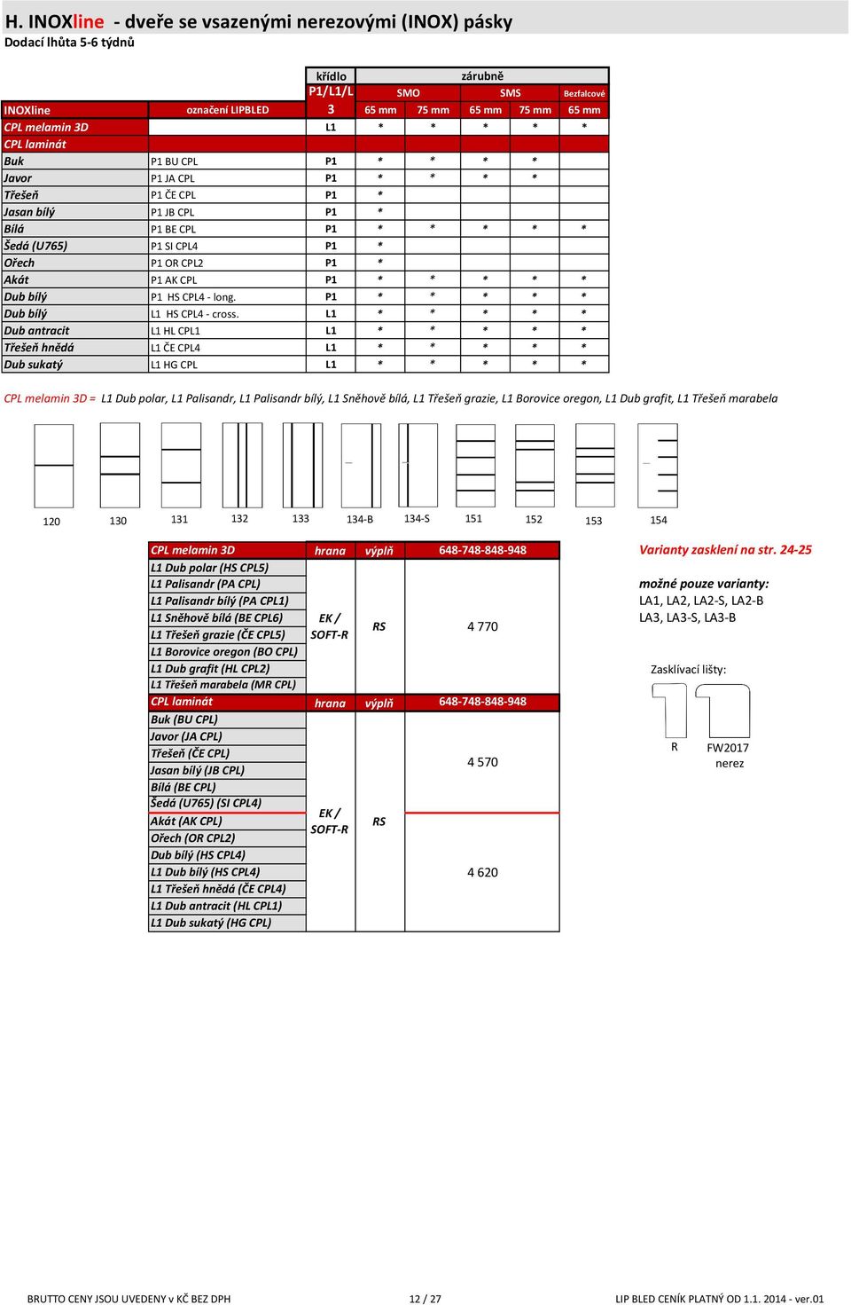 * Dub bílý P1 HS CPL4 - long. P1 * * * * * Dub bílý L1 HS CPL4 - cross.