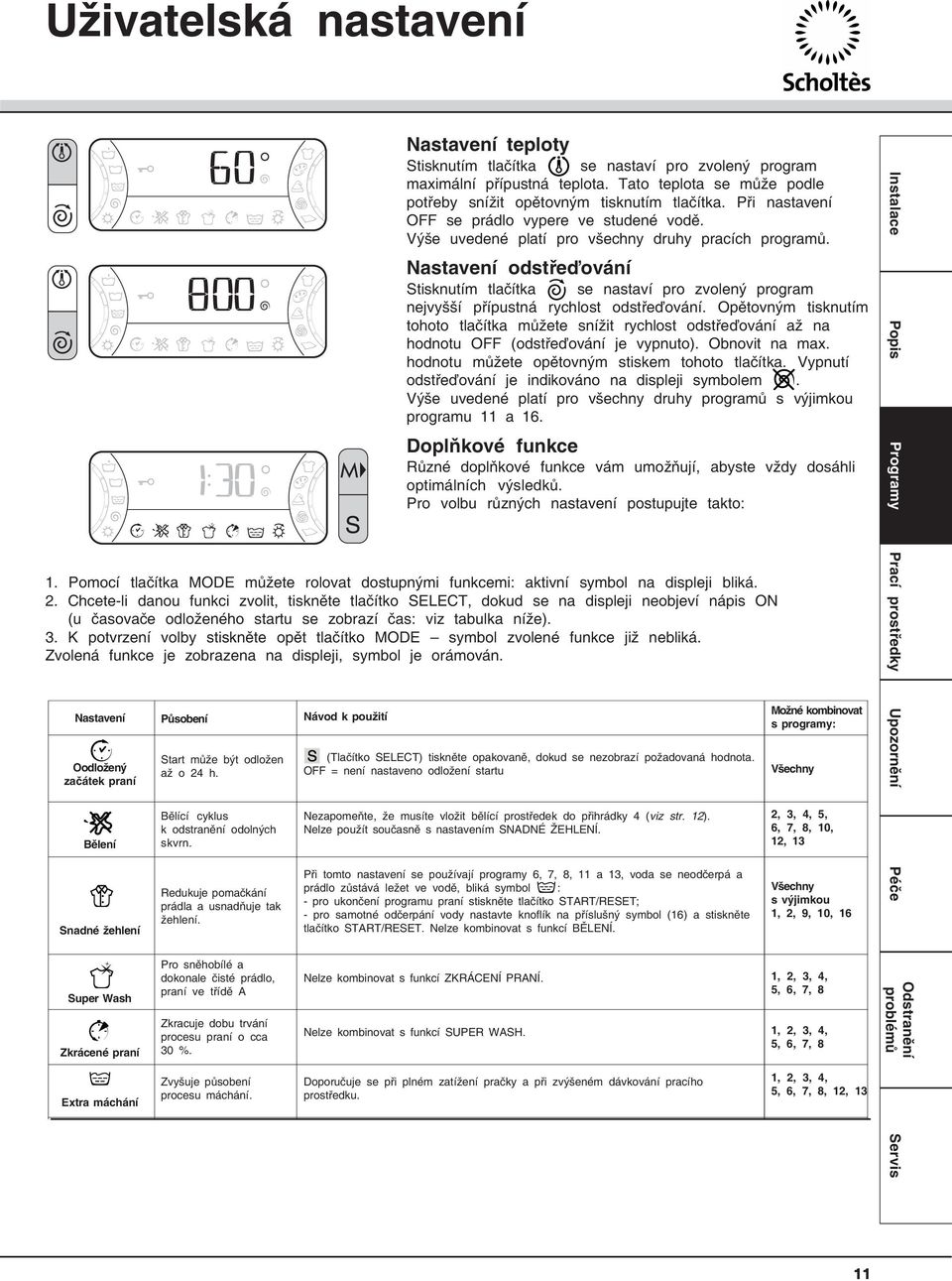 Nastavení odstřeďování Stisknutím tlačítka se nastaví pro zvolený program nejvyšší přípustná rychlost odstřeďování.