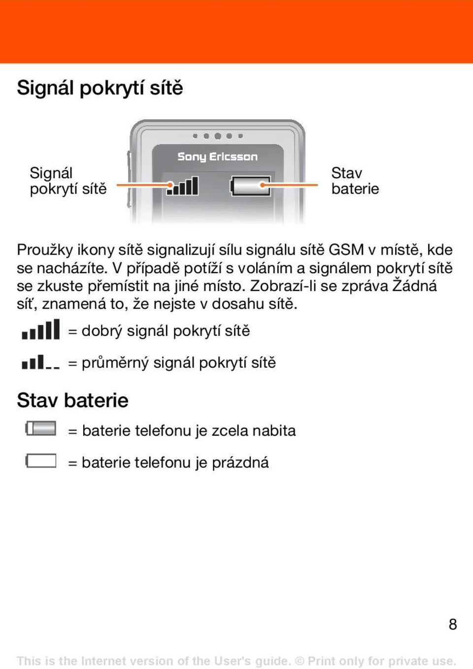 V případě potíží s voláním a signálem pokrytí sítě se zkuste přemístit na jiné místo.