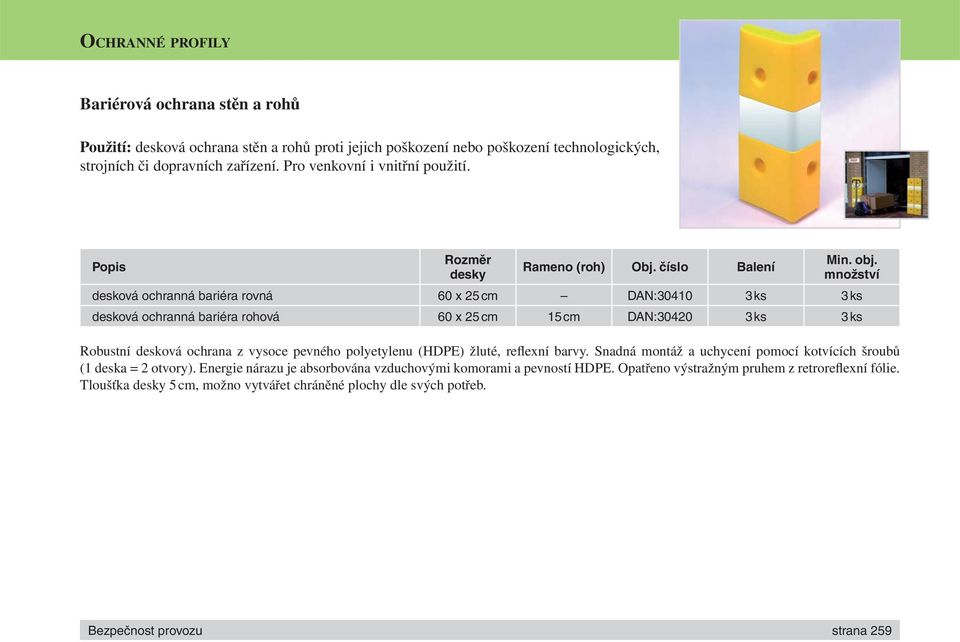 množství desková ochranná bariéra rovná 60 x 25 cm DAN:30410 3 ks 3 ks desková ochranná bariéra rohová 60 x 25 cm 15 cm DAN:30420 3 ks 3 ks Robustní desková ochrana z vysoce pevného
