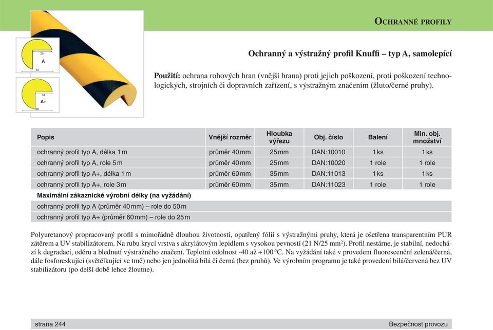 množství ochranný profi l typ A, délka 1 m průměr 40 mm 25 mm DAN:10010 1 ks 1 ks ochranný profi l typ A, role 5 m průměr 40 mm 25 mm DAN:10020 1 role 1 role ochranný profi l typ A+, délka 1 m průměr