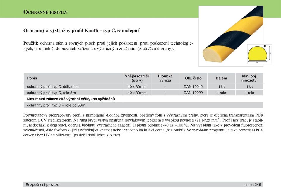 množství ochranný profi l typ C, délka 1 m 40 x 30 mm DAN:10012 1 ks 1 ks ochranný profi l typ C, role 5 m 40 x 30 mm DAN:10022 1 role 1 role Maximální zákaznické výrobní délky (na vyžádání) ochranný