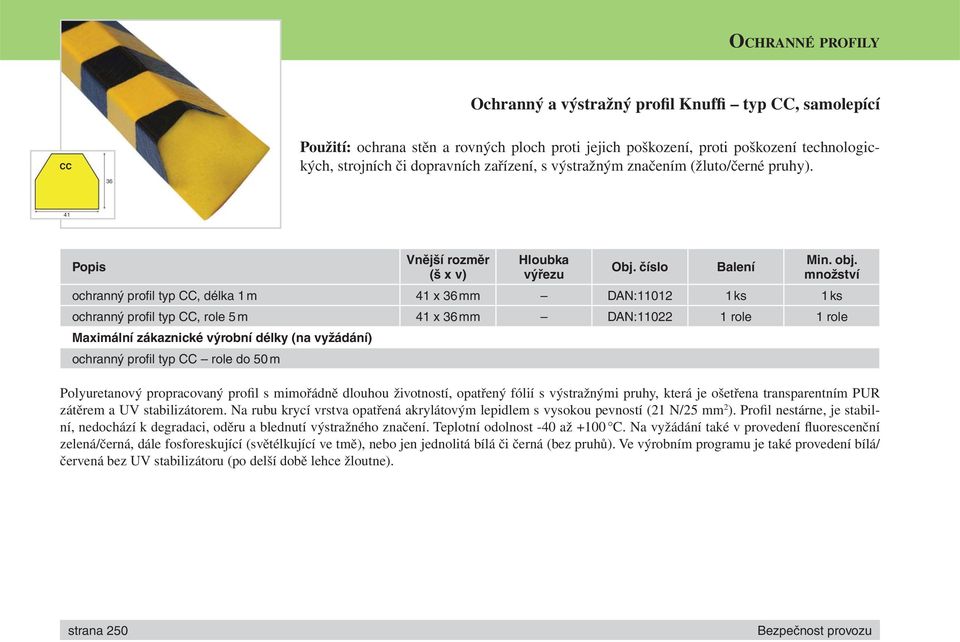 množství ochranný profi l typ CC, délka 1 m 41 x 36 mm DAN:11012 1 ks 1 ks ochranný profi l typ CC, role 5 m 41 x 36 mm DAN:11022 1 role 1 role Maximální zákaznické výrobní délky (na vyžádání)