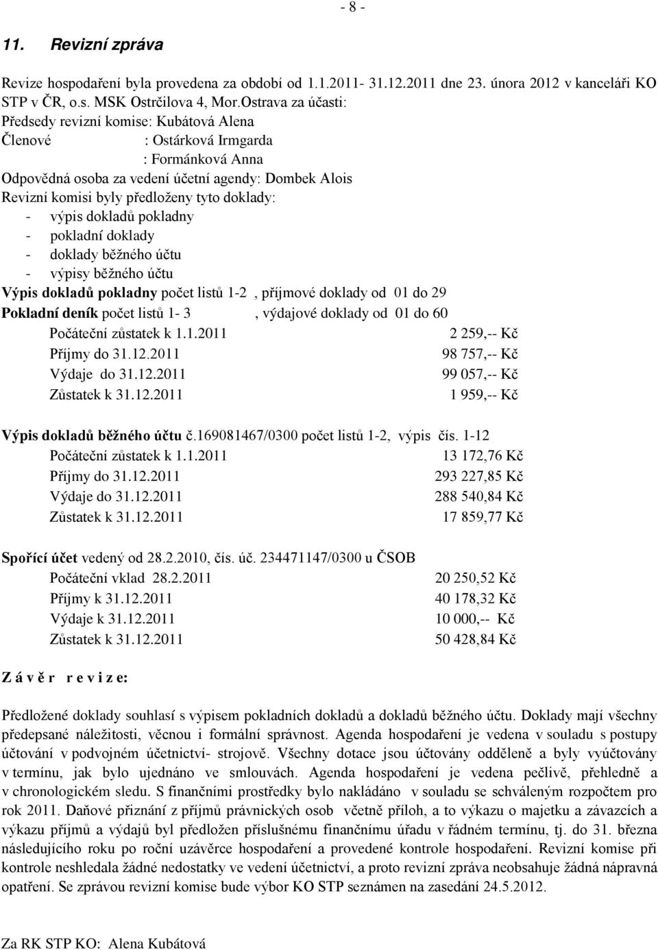 doklady: - výpis dokladů pokladny - pokladní doklady - doklady běžného účtu - výpisy běžného účtu Výpis dokladů pokladny počet listů 1-2, příjmové doklady od 01 do 29 Pokladní deník počet listů 1-3,