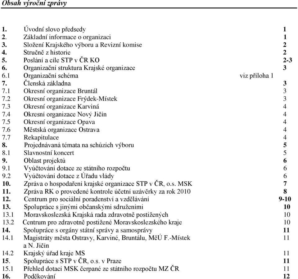 3 Okresní organizace Karviná 4 7.4 Okresní organizace Nový Jičín 4 7.5 Okresní organizace Opava 4 7.6 Městská organizace Ostrava 4 7.7 Rekapitulace 4 8. Projednávaná témata na schůzích výboru 5 8.