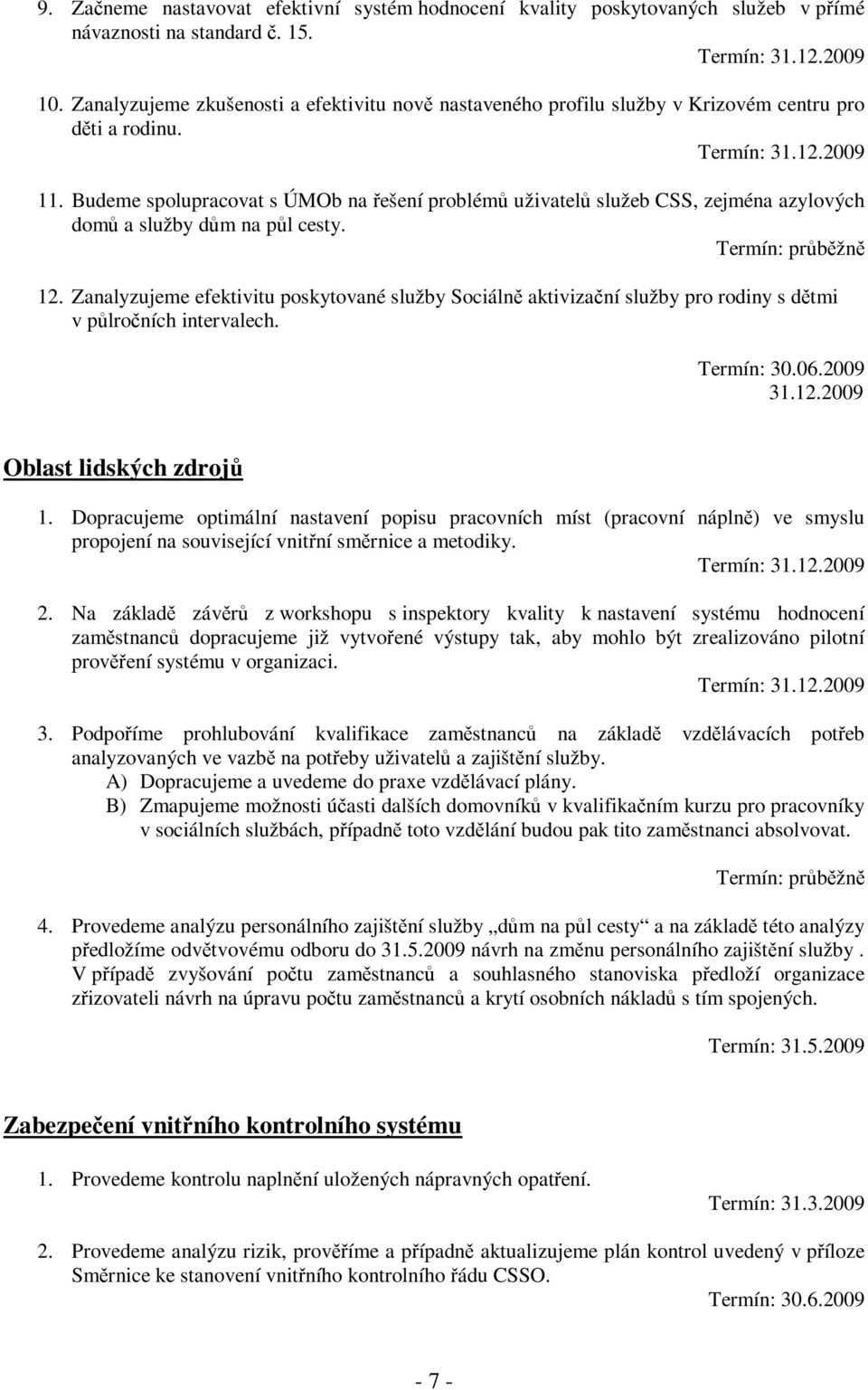 Budeme spolupracovat s ÚMOb na ešení problém uživatel služeb CSS, zejména azylových dom a služby dm na pl cesty. Termín: prbžn 12.