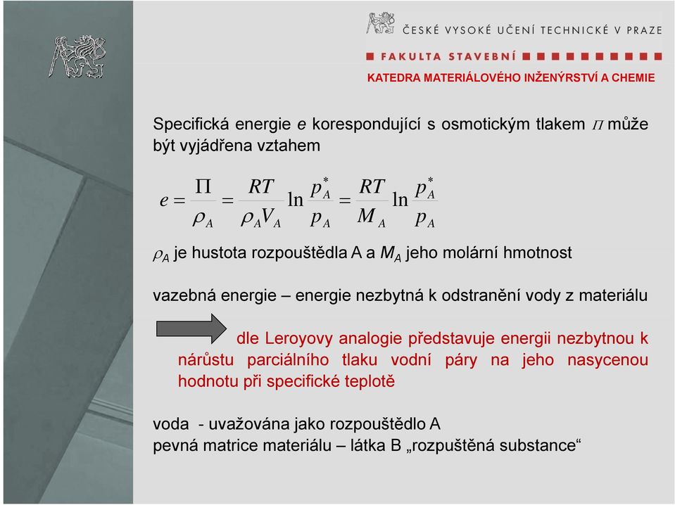 vody z materiálu dle Leroyovy analogie představuje energii nezbytnou k nárůstu parciálního tlaku vodní páry na jeho