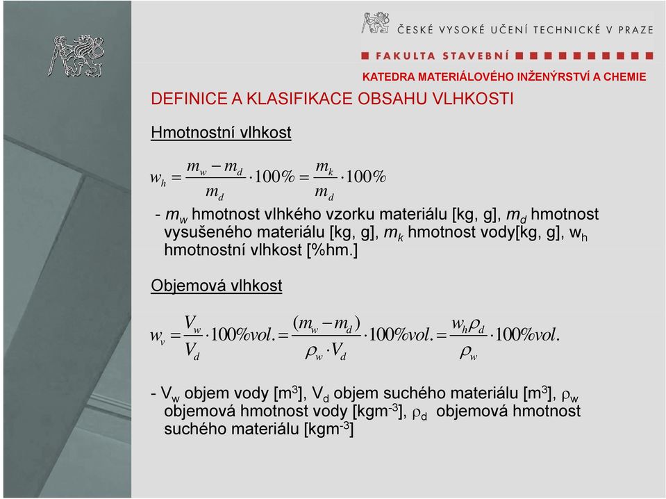 [%hm.] Objemová vlhkost Vw ( mw md) whρ d wv = 100% vol.