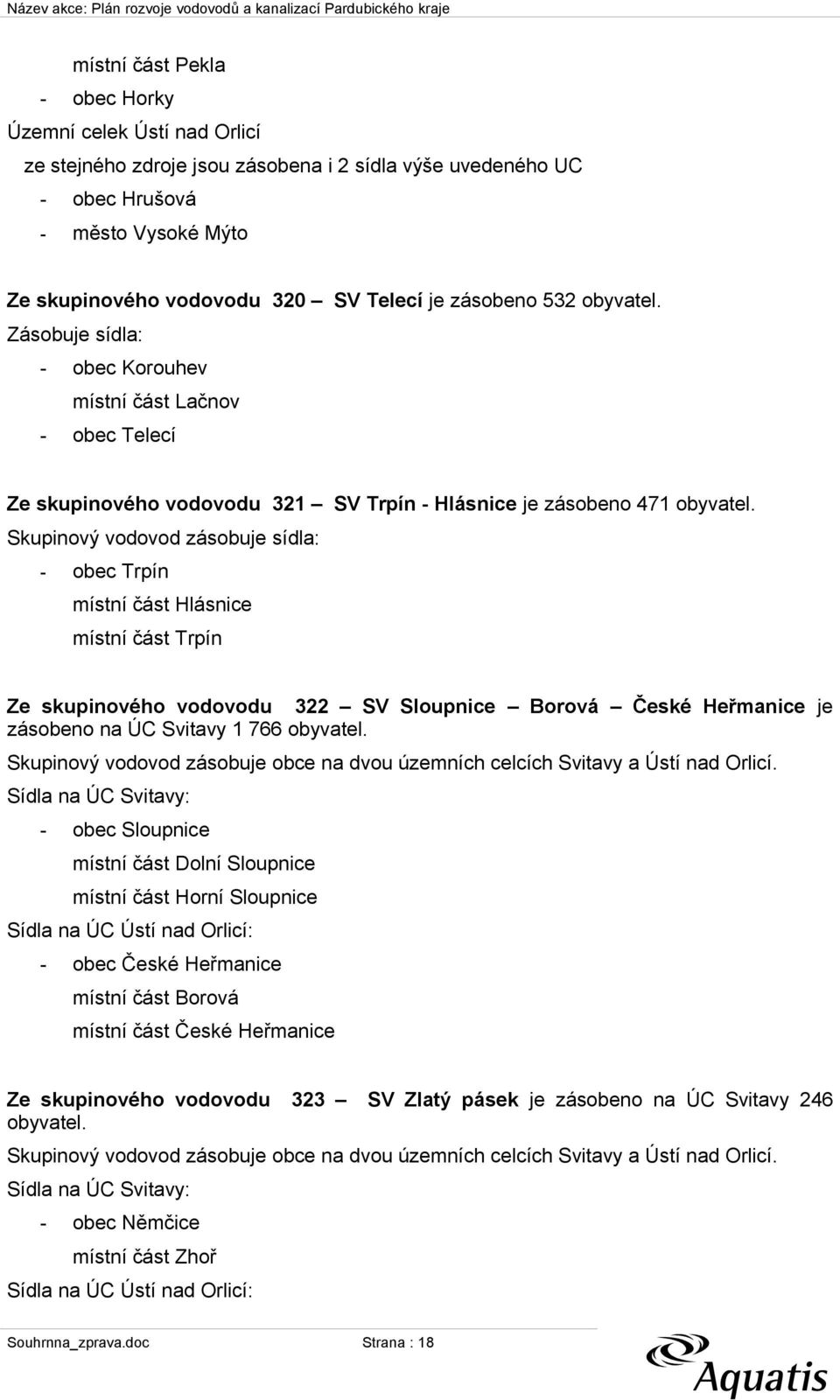 Skupinový vodovod zásobuje sídla: - obec Trpín místní část Hlásnice místní část Trpín Ze skupinového vodovodu 322 SV Sloupnice Borová České Heřmanice je zásobeno na ÚC Svitavy 1 766 obyvatel.