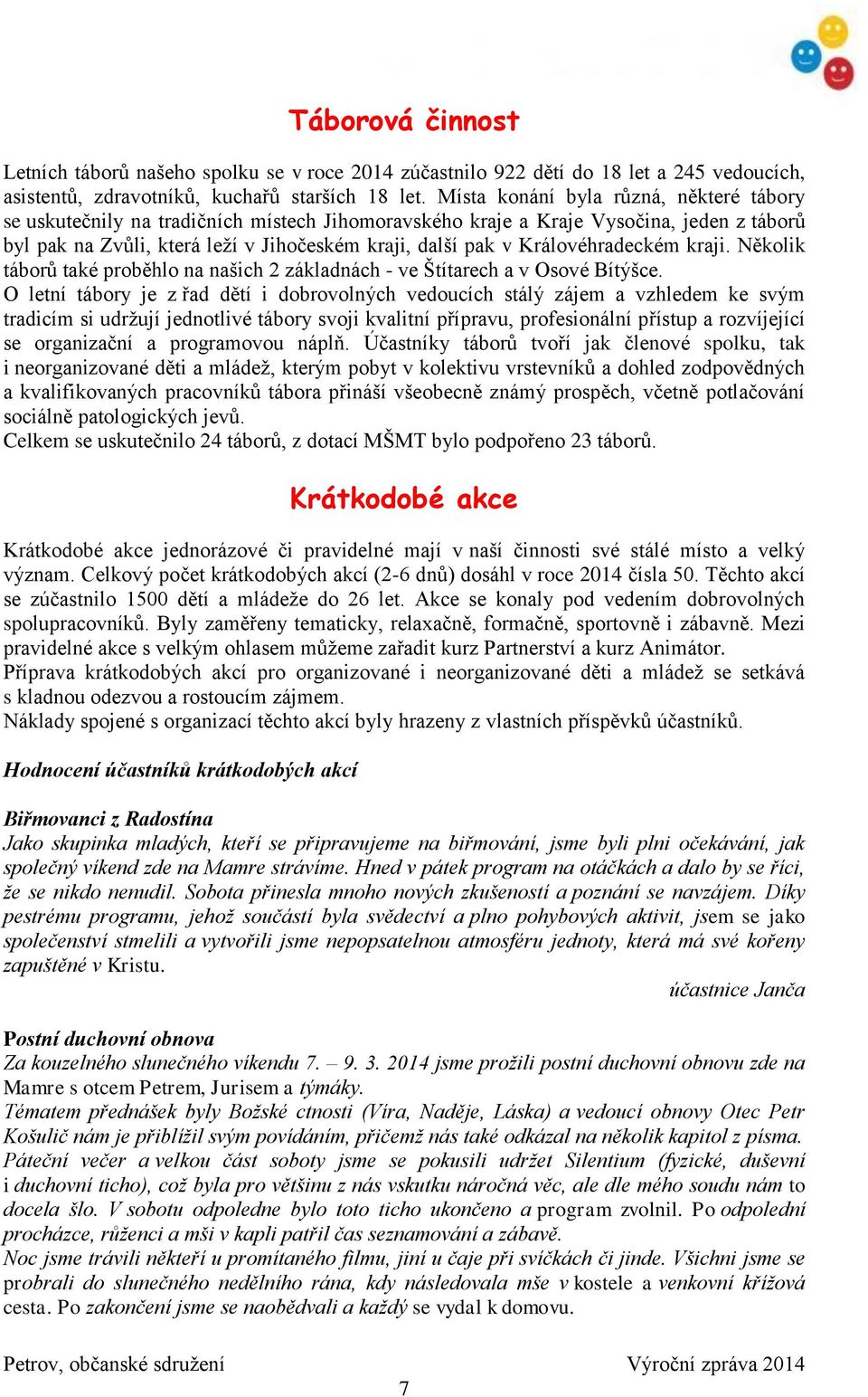 Královéhradeckém kraji. Několik táborů také proběhlo na našich 2 základnách - ve Štítarech a v Osové Bítýšce.