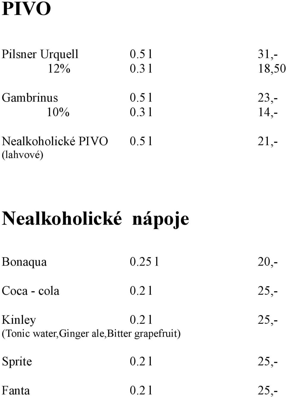 5 l 21,- (lahvové) Nealkoholické nápoje Bonaqua 0.