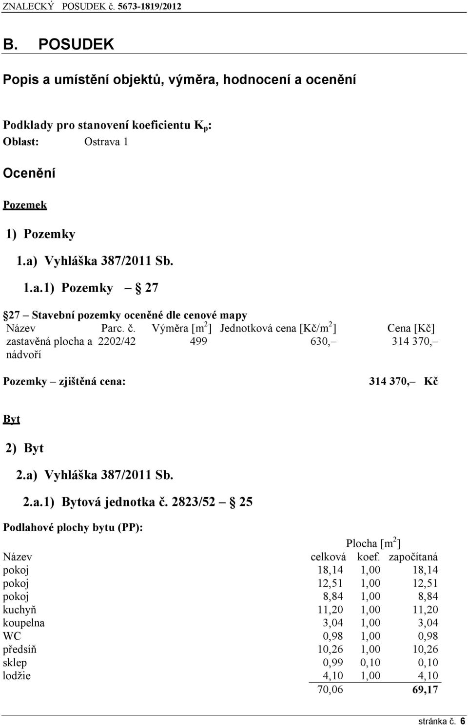 2823/52 25 Podlahové plochy bytu (PP): Plocha [m 2 ] Název celková koef.