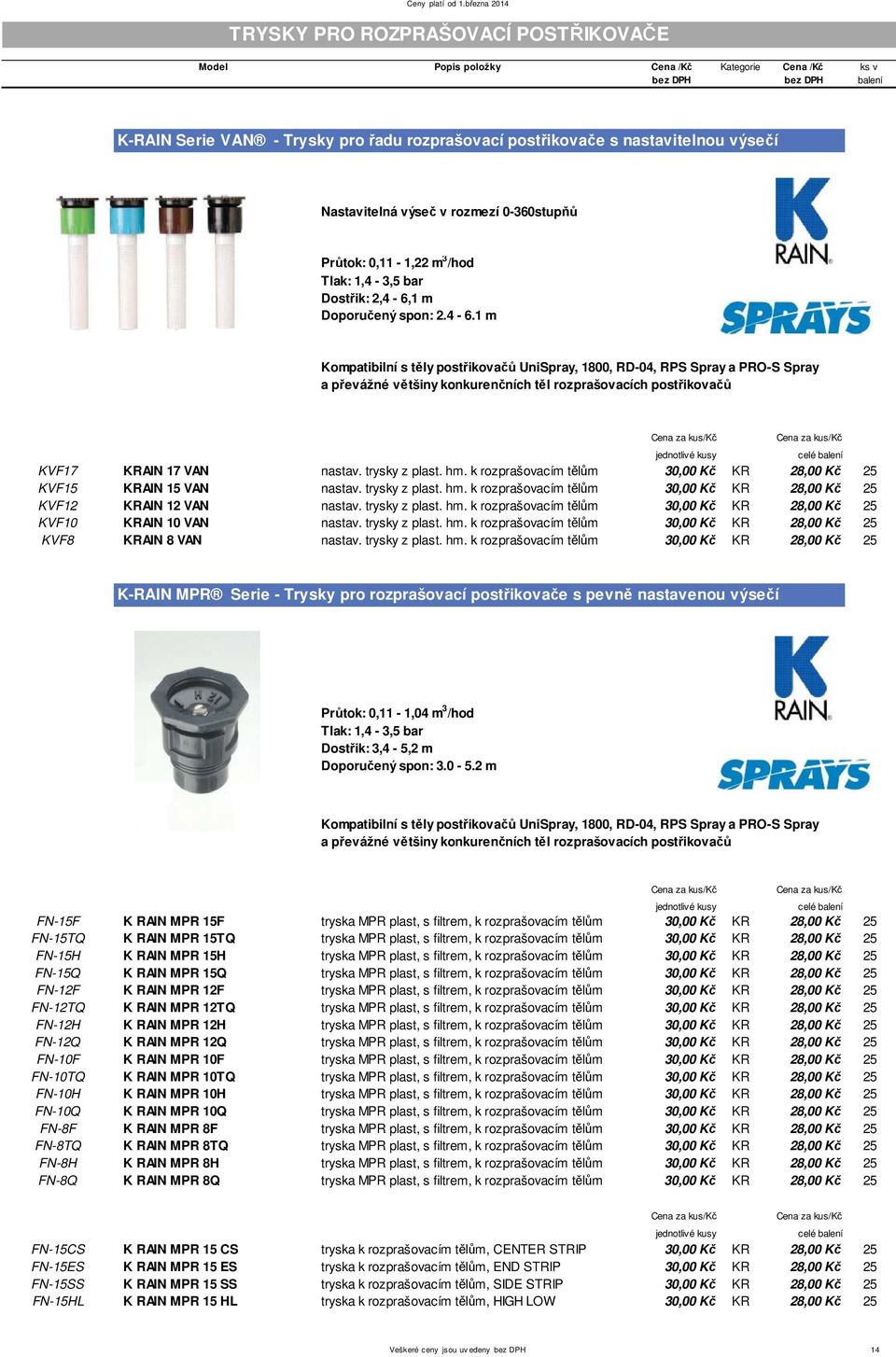 trysky z plast. hm. k rozprašovacím t l m 30,00 K KR 28,00 K 25 KVF15 KRAIN 15 VAN nastav. trysky z plast. hm. k rozprašovacím t l m 30,00 K KR 28,00 K 25 KVF12 KRAIN 12 VAN nastav. trysky z plast. hm. k rozprašovacím t l m 30,00 K KR 28,00 K 25 KVF10 KRAIN 10 VAN nastav.