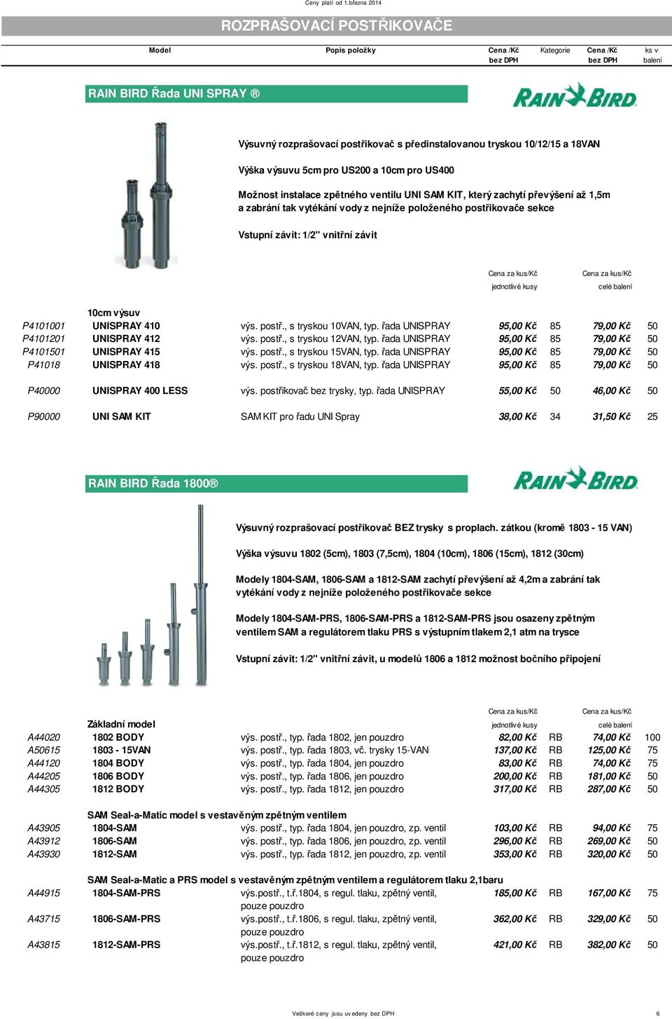 ada UNISPRAY 95,00 K 85 79,00 K 50 P4101201 UNISPRAY 412 výs. post., s tryskou 12VAN, typ. ada UNISPRAY 95,00 K 85 79,00 K 50 P4101501 UNISPRAY 415 výs. post., s tryskou 15VAN, typ.