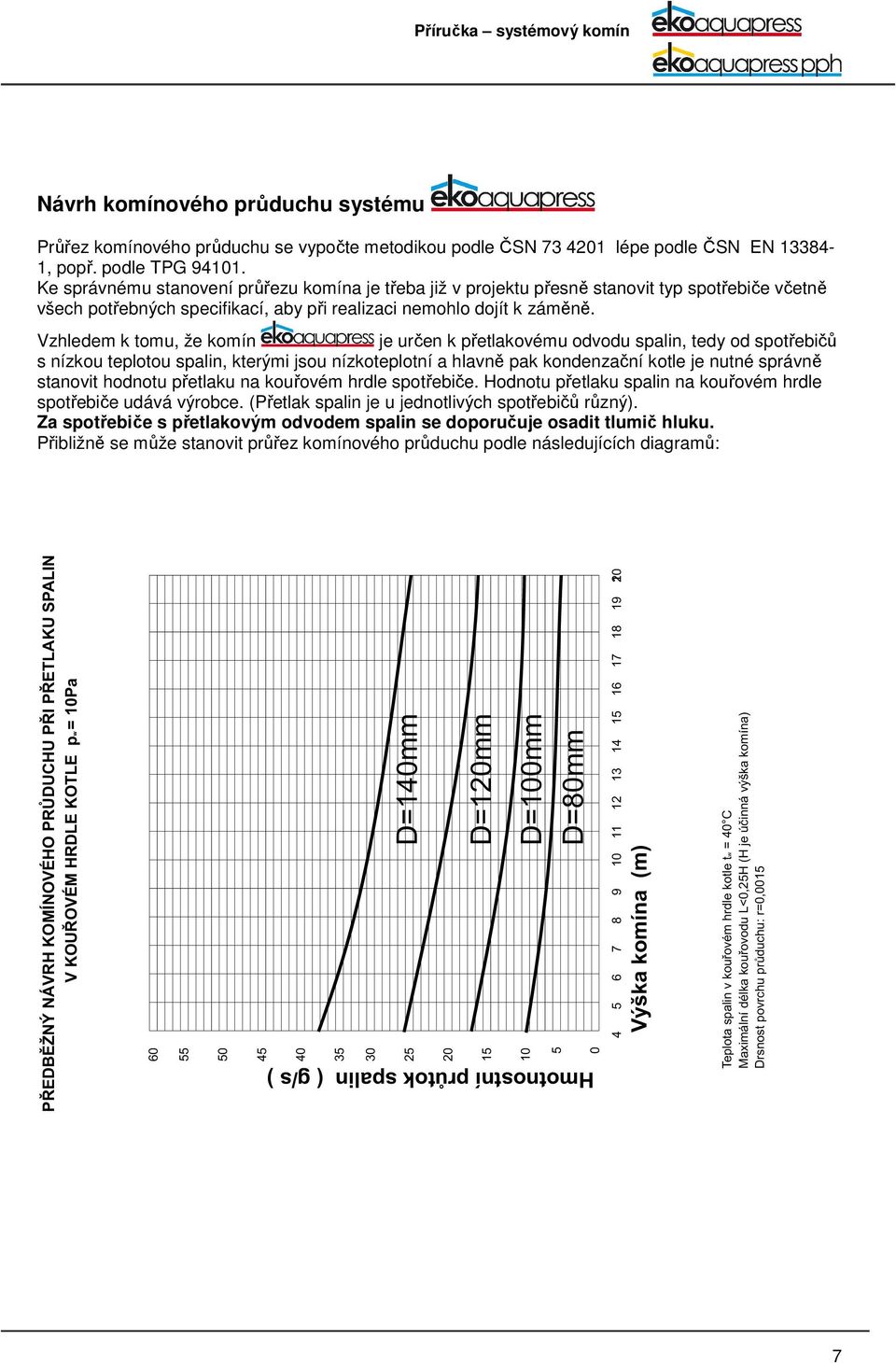 Vzhledem k tomu, že komín je určen k přetlakovému odvodu spalin, tedy od spotřebičů s nízkou teplotou spalin, kterými jsou nízkoteplotní a hlavně pak kondenzační kotle je nutné správně stanovit