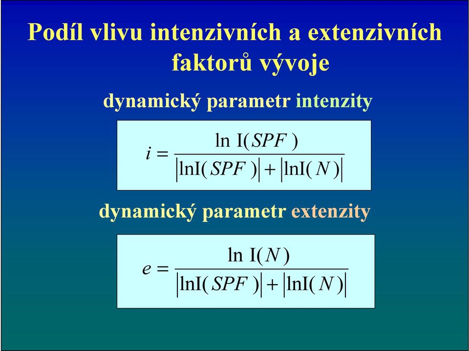 = lni( ln I( SPF ) SPF ) + lni( N ) dynamický