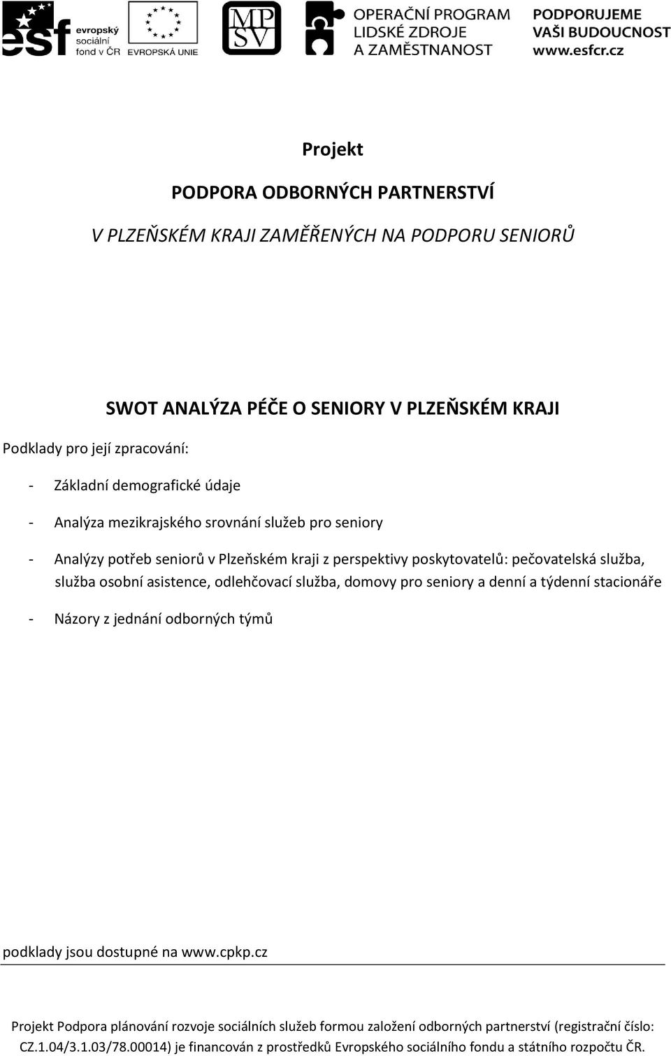 Analýzy potřeb seniorů v Plzeňském kraji z perspektivy poskytovatelů: pečovatelská služba, služba osobní asistence,