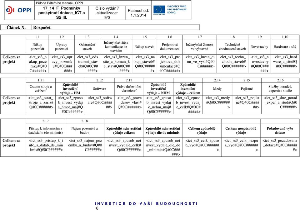 Inženýrské sítě a komunikace ke stavbám <ict_ss3_inzen_ site_a_komun_k e_stav#q#0c## ####> Nákup staveb <ict_ss3_na kup_staveb# Q#0C##### #> Projektová dokumentace <ict_ss3_pro jektova_dok umentace#q