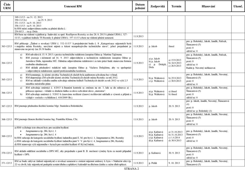 357-11/13 a bere na vědomí plnění usnesení. RM přiřazuje Žádost o revokaci č. 332-11/13 k projednávání bodu č.