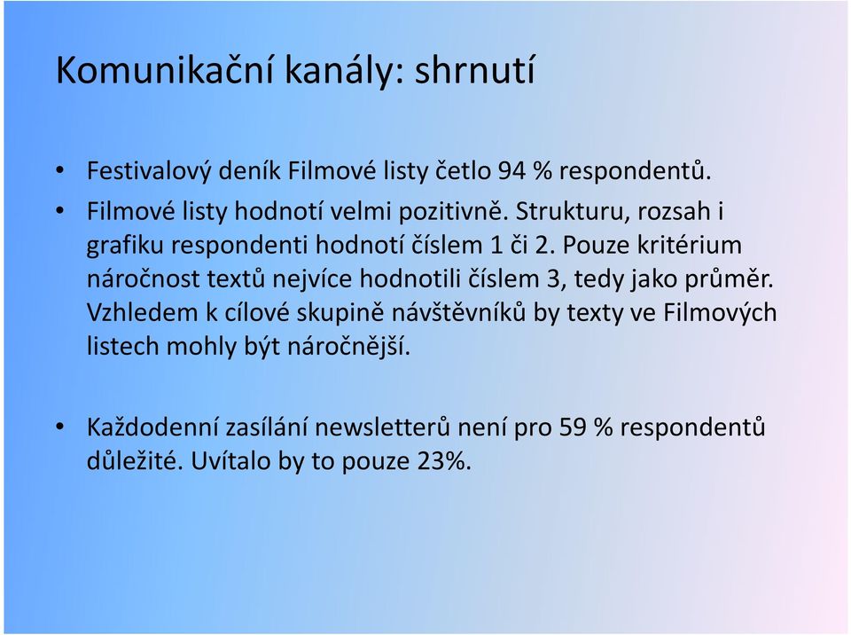 Pouze kritérium náročnost textů nejvíce hodnotili číslem 3, tedy jako průměr.